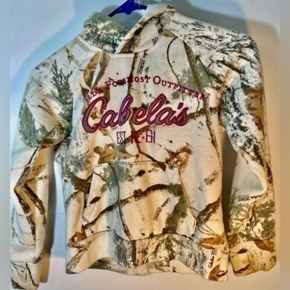 CABELA’S GIRLS HOODIE WITH CABELA’S LOGO WHITE AND GREY SIZE SMALL